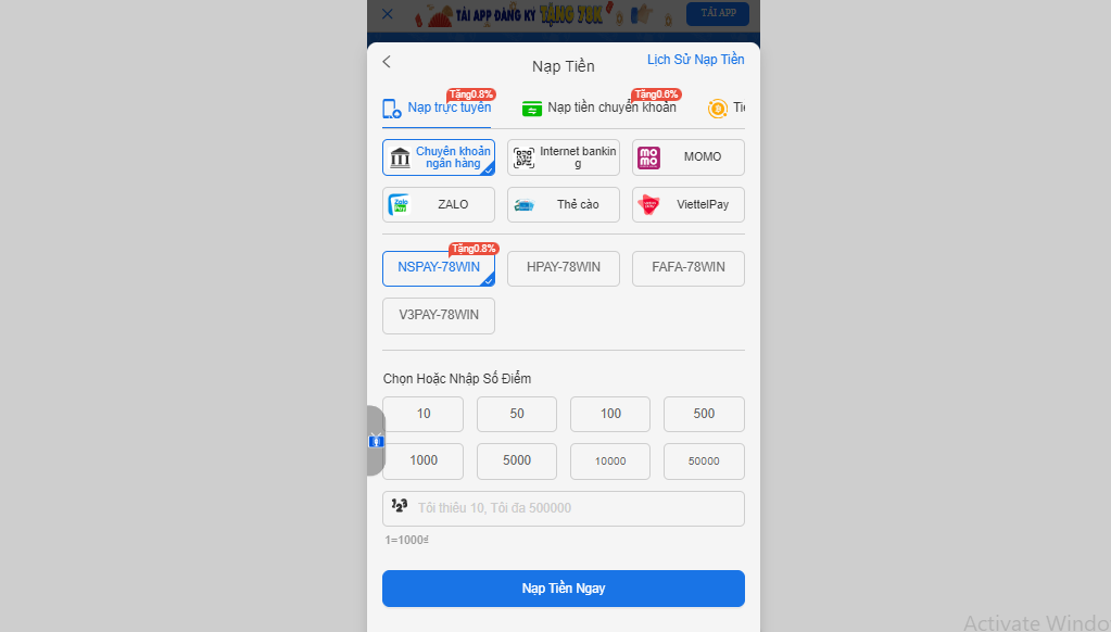 Hướng Dẫn Nạp Tiền 78win - Thao Tác Nhanh Chóng